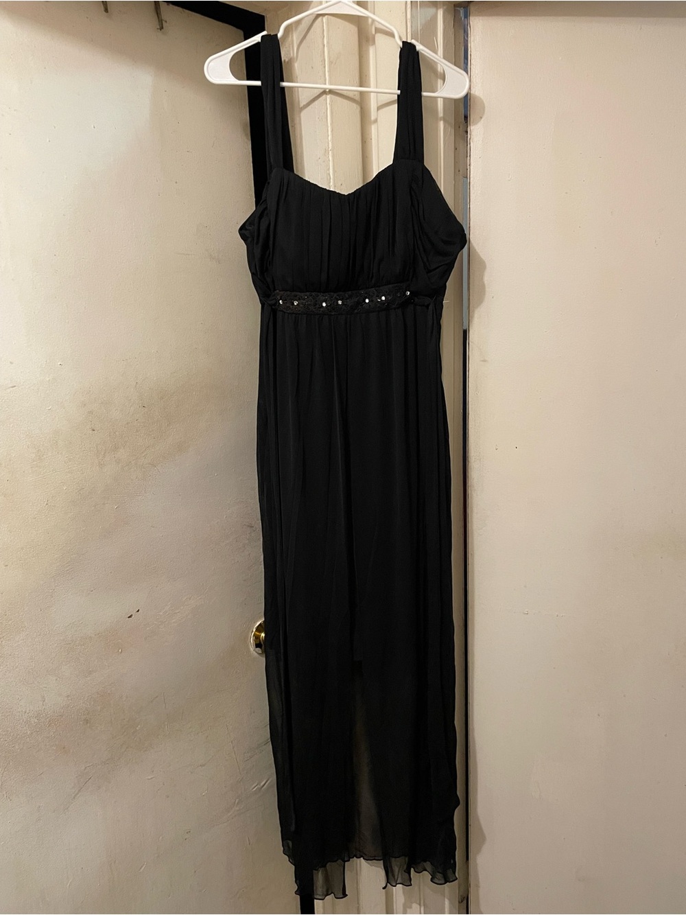 Connected Apparel Black Chiffon Maxi Dress with Beaded Waist Size 20W